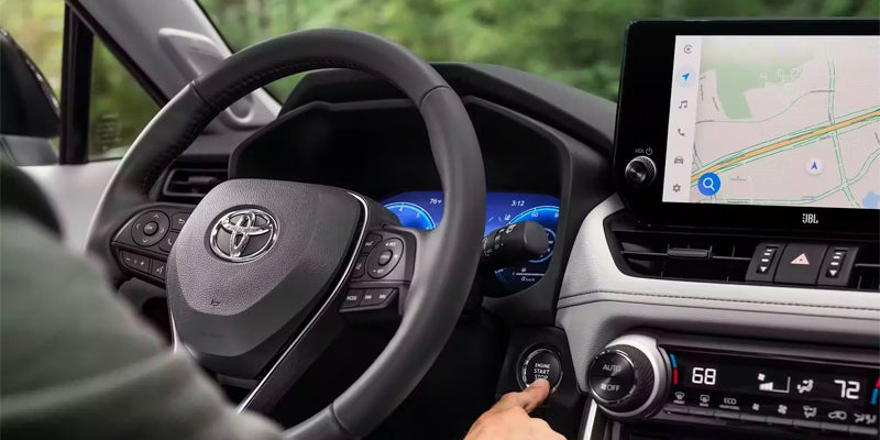 Closeup of the steering column and touchsvreen